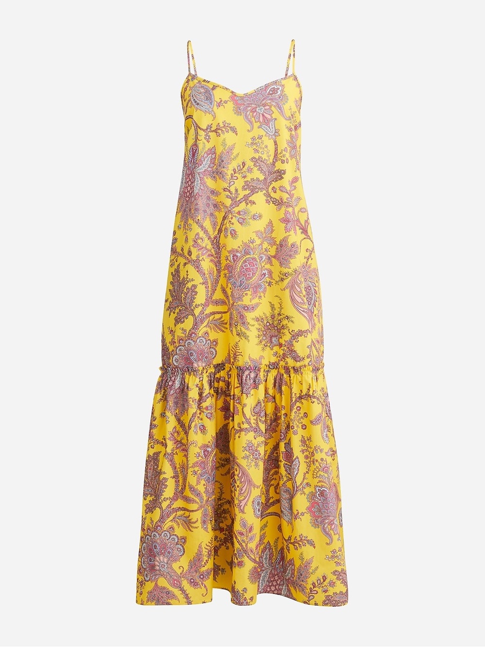 J. Crew Yellow Paisley Tiered Slip Maxi Dress